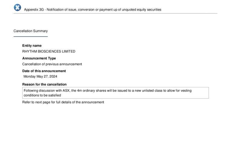 27-May-2024 - Cancel - Notification regarding unquoted securities Cover Page
