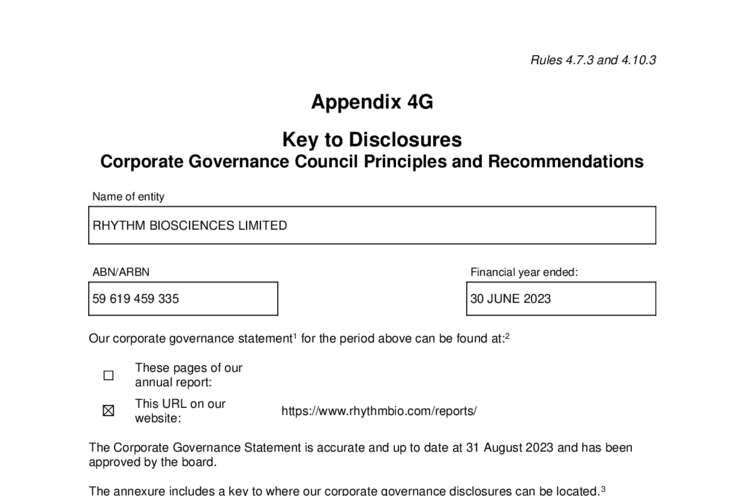 31-August-2023 Appendix 4G and Corporate Governance Statement Cover Page