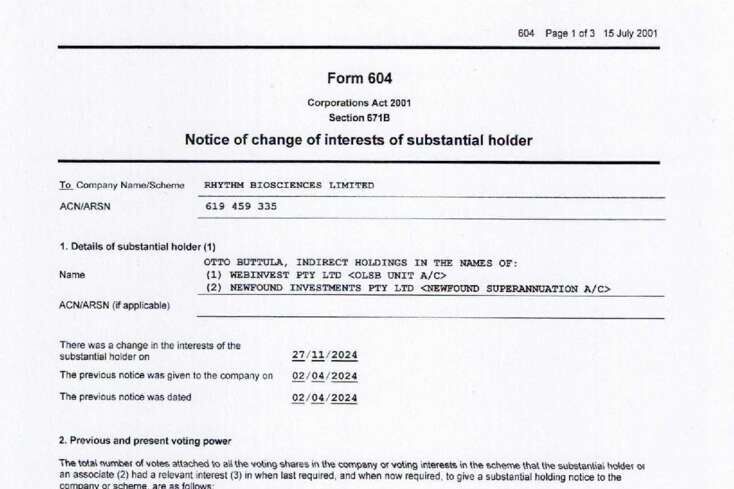 2-Dec-2024 - Change in substantial holding - Otto Buttula Cover Page