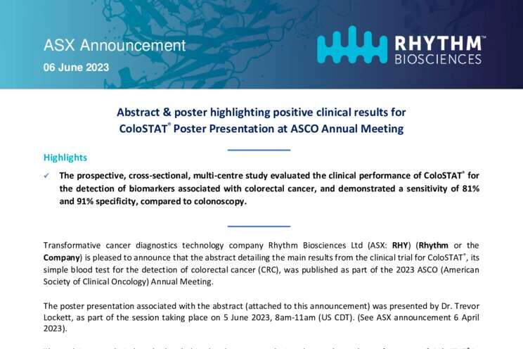 06-June-2023 ColoSTAT Poster Presentation at ASCO Annual Meeting Cover Page