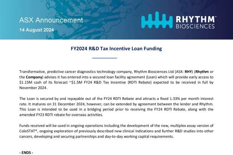 14-Aug-2024 - FY2024 R&D Tax Incentive Loan Funding Cover Page