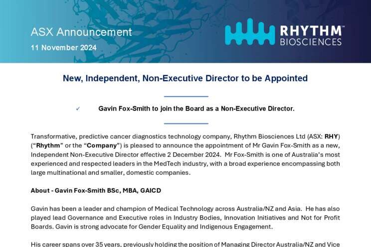 11-Nov-2024 - New, Independent, Non-Executive Director to be Appointed Cover Page