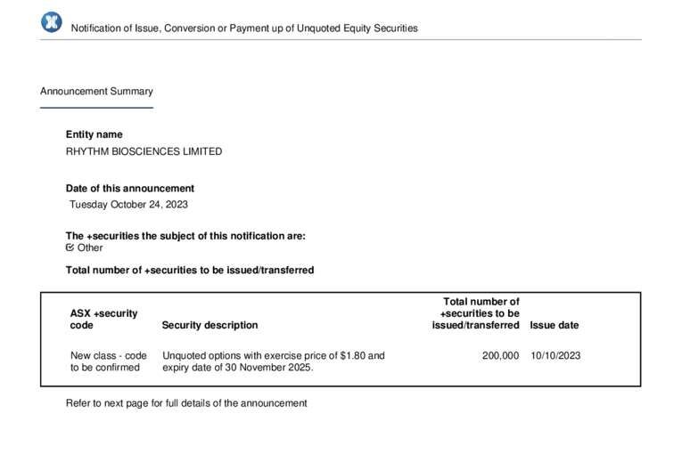 24-Oct-2023 Notification regarding unquoted securities Cover Page