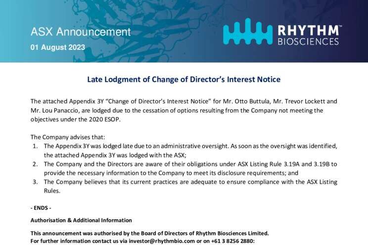 01-August-2023 Appendix 3Y - Change of Directors Interest Notice Cover Page
