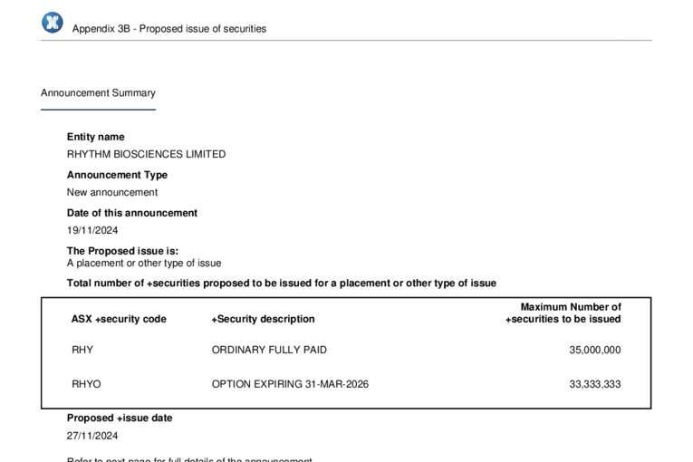 19-Nov-2024 - Proposed issue of securities Cover Page