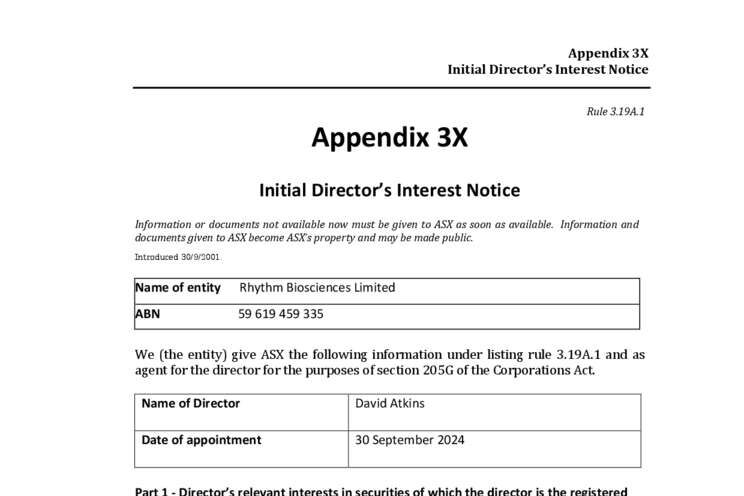 30-Sep-2024 - Initial Director's Interest Notice - David Atkins Cover Page