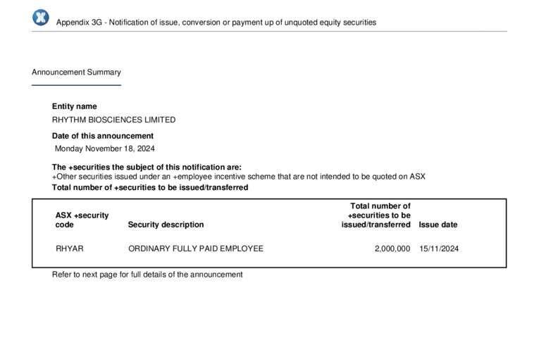 18-Nov-2024 - Notification regarding unquoted securities Cover Page