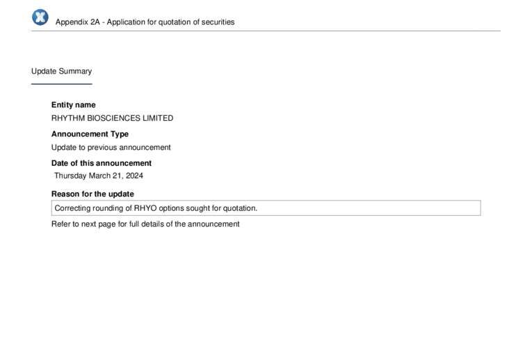 21-March-2024 - Update - Application for quotation of securities Cover Page