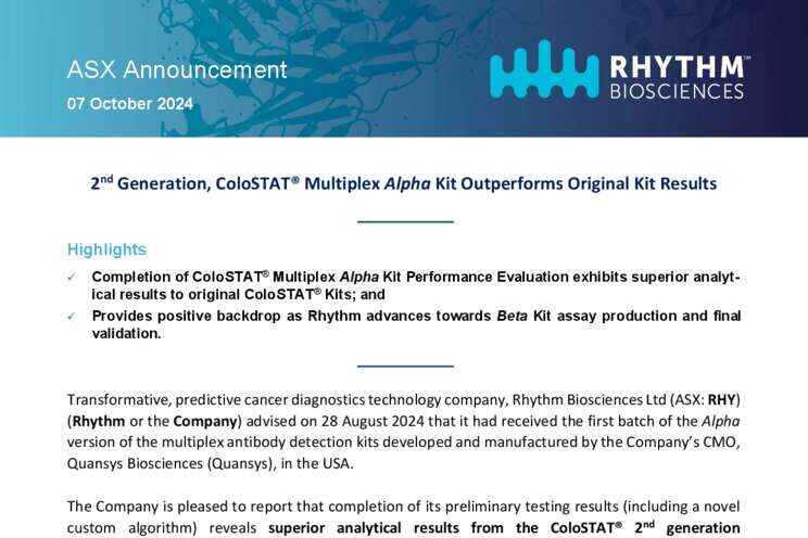 7-Oct-2024 - 2nd Generation, ColoSTAT Multiplex Alpha Kit Outperforms Cover Page