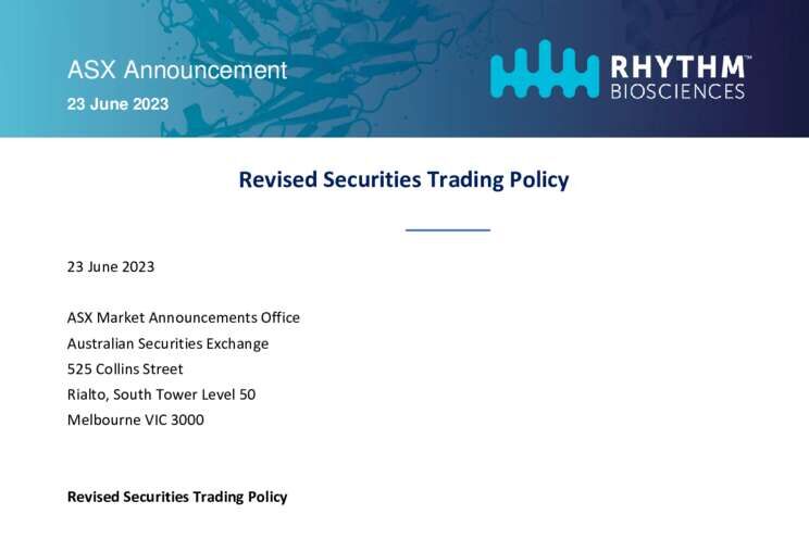 23-June-2023 Revised Securities Trading Policy Cover Page