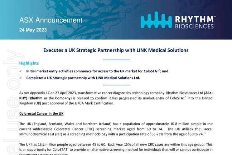 24-May-2023 UK Strategic Partnership with LINK Medical Solutions Cover Page