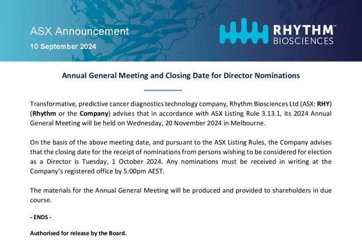 10-Sep-2024 -AGM date and closing date for director nominations Cover Page