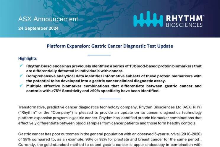 24-Sep-2024 - Platform Expansion - Gastric Cancer Diagnostic Test Update Cover Page