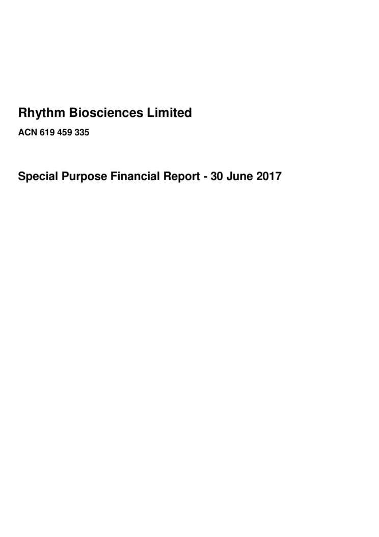 Rhythm Biosciences Financial Report 30 June 2017 Cover Page