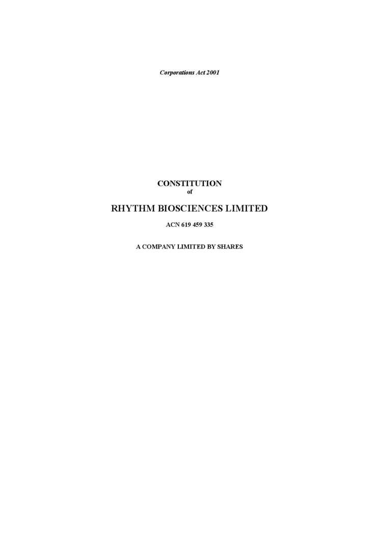 Rhythm Biosciences Constitution Cover Page