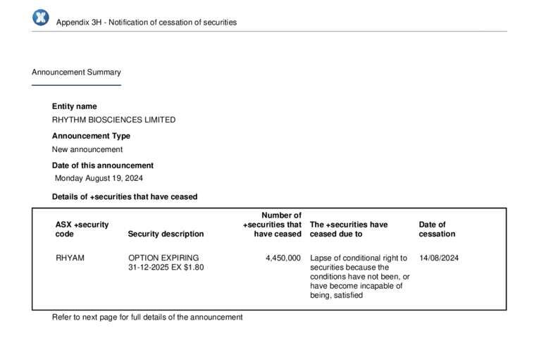 19-Aug-2024 - Notification of cessation of securities Cover Page