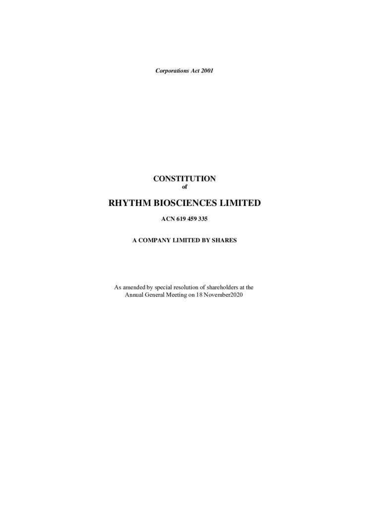 Company Constitution Cover Page