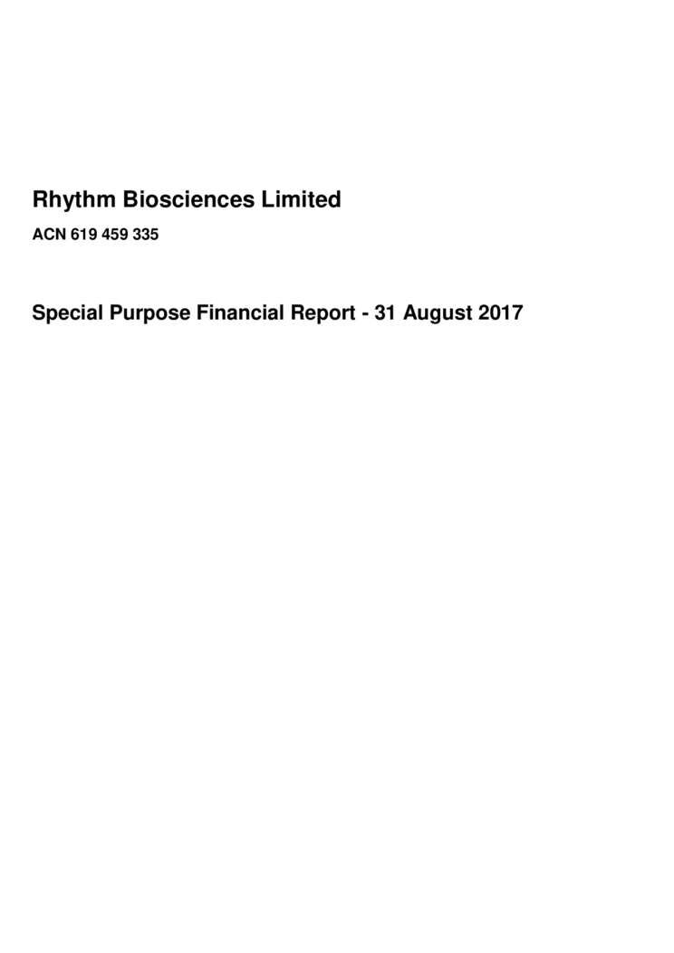 Special Purpose Financial Report - 31 August 2017 Cover Page