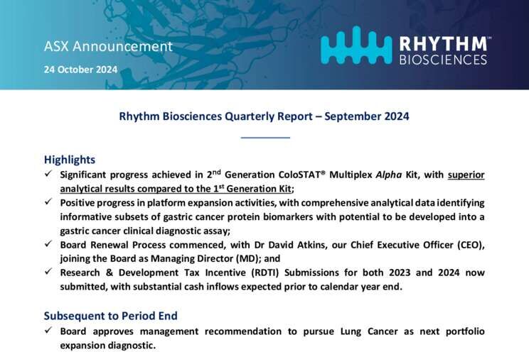 24-Oct-2024 - Appendix 4C and Market Update Cover Page