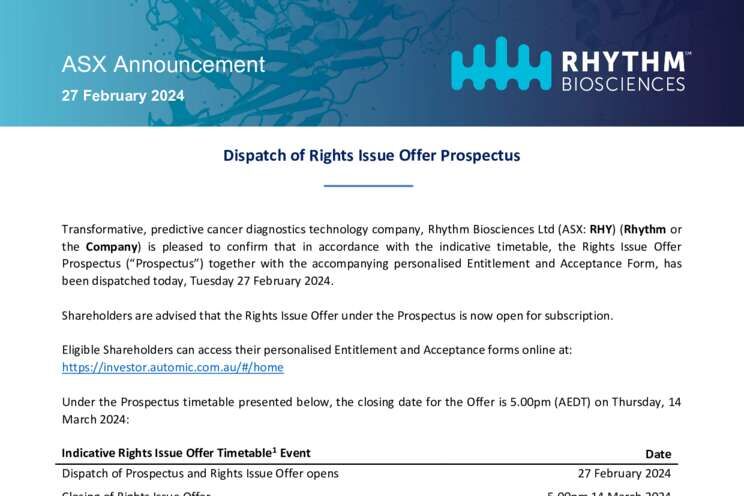27-Feb-2024 - Dispatch of Rights Issue Offer Prospectus Cover Page